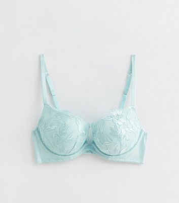 Mint Green Floral Embroidered Push Up Bra New Look