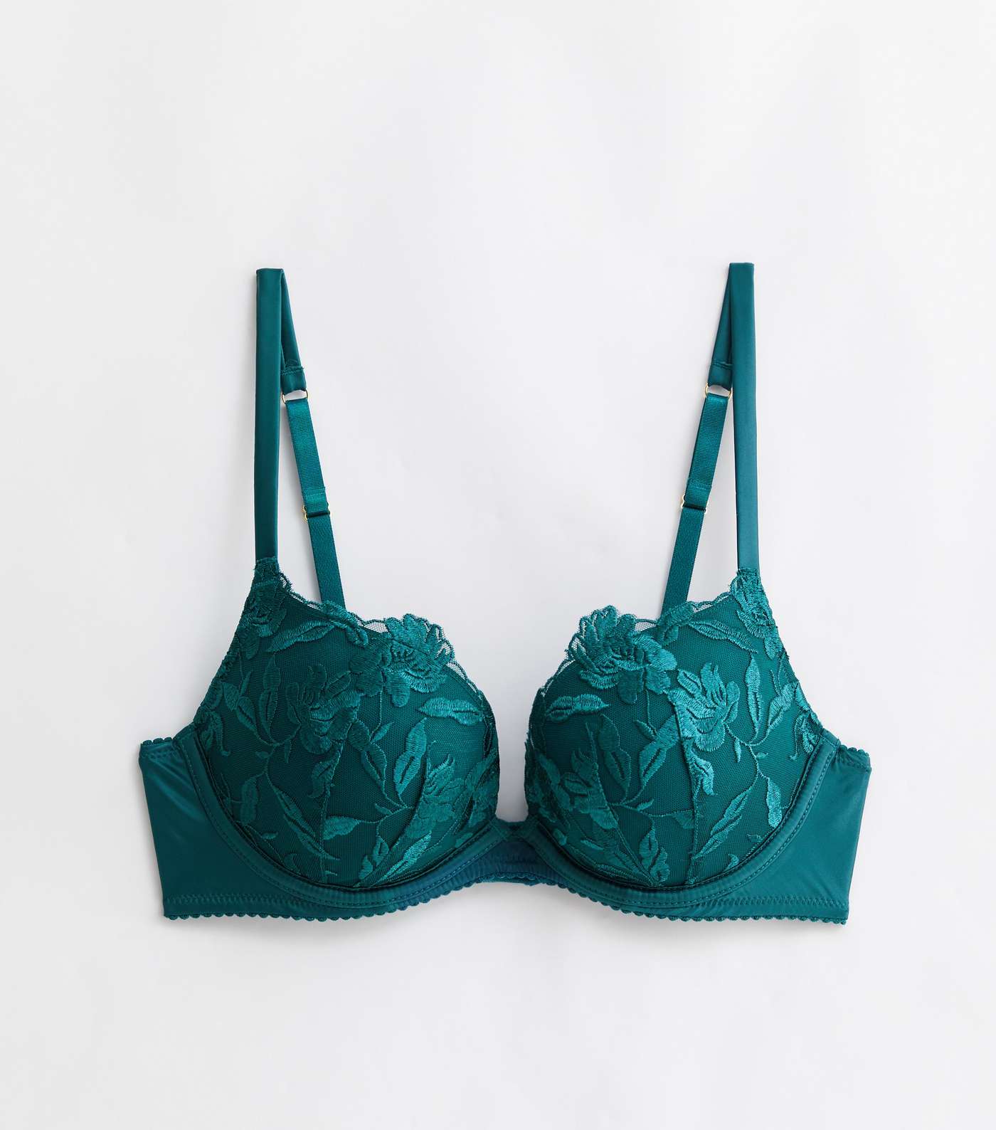 Dark Green Floral Embroidered Push Up Bra Image 5