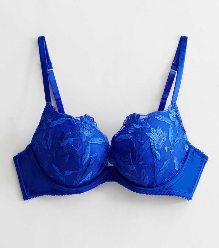 New Look embroidered push up bra in bright blue