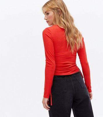 Click to view product details and reviews for Red Ribbed Ruched Tie Side Scoop Neck Top New Look.