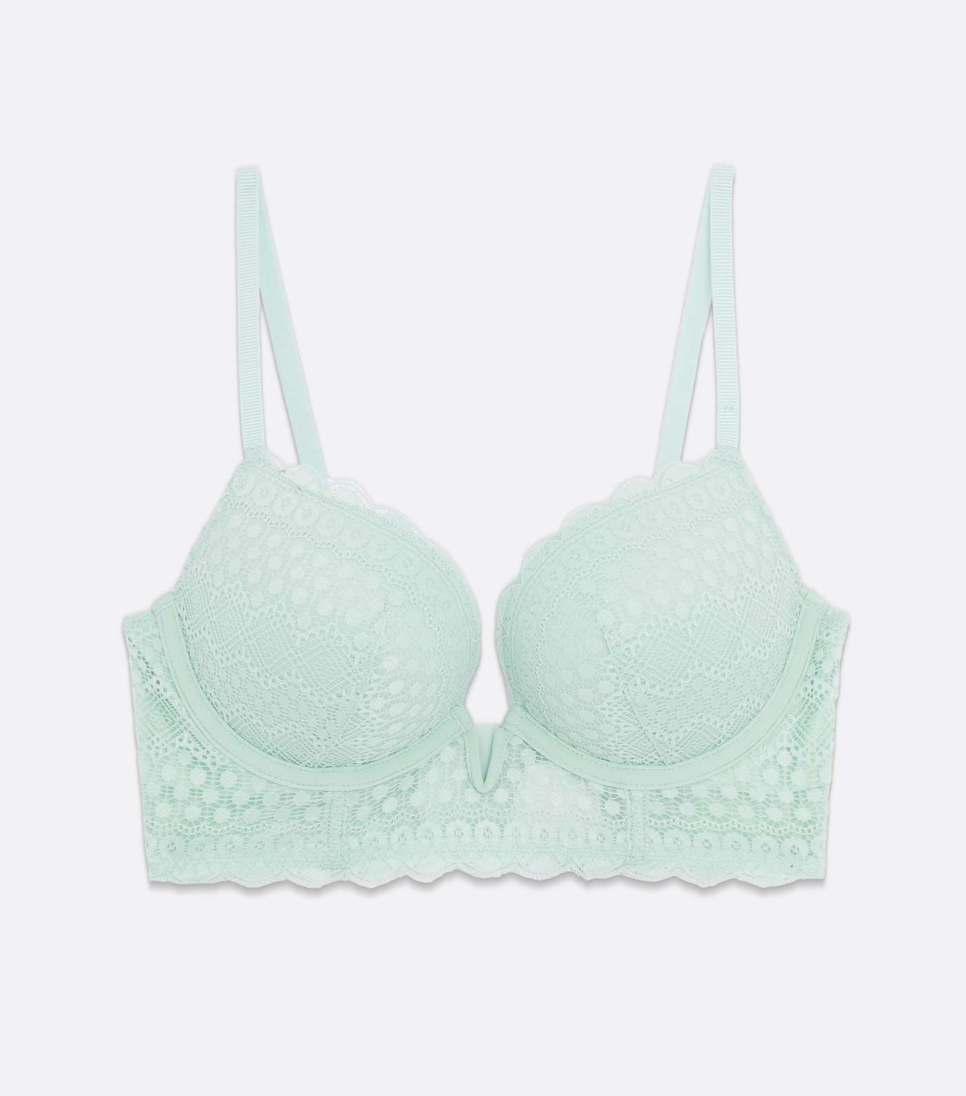Mint Green Linear Lace Underwired Plunge Bra Image 5