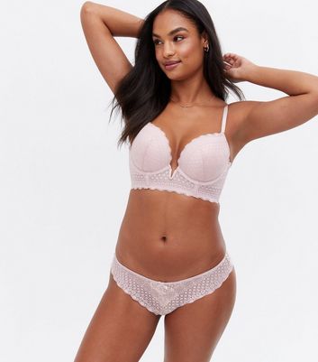 Pink Linear Lace Underwired Plunge Bra