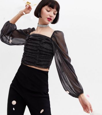 Glitter mesh crop sales top