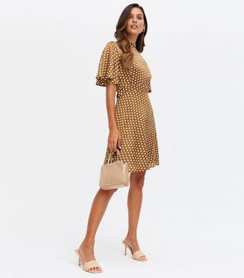 Click to view product details and reviews for Blue Vanilla Brown Spot Satin Mini Dress New Look.