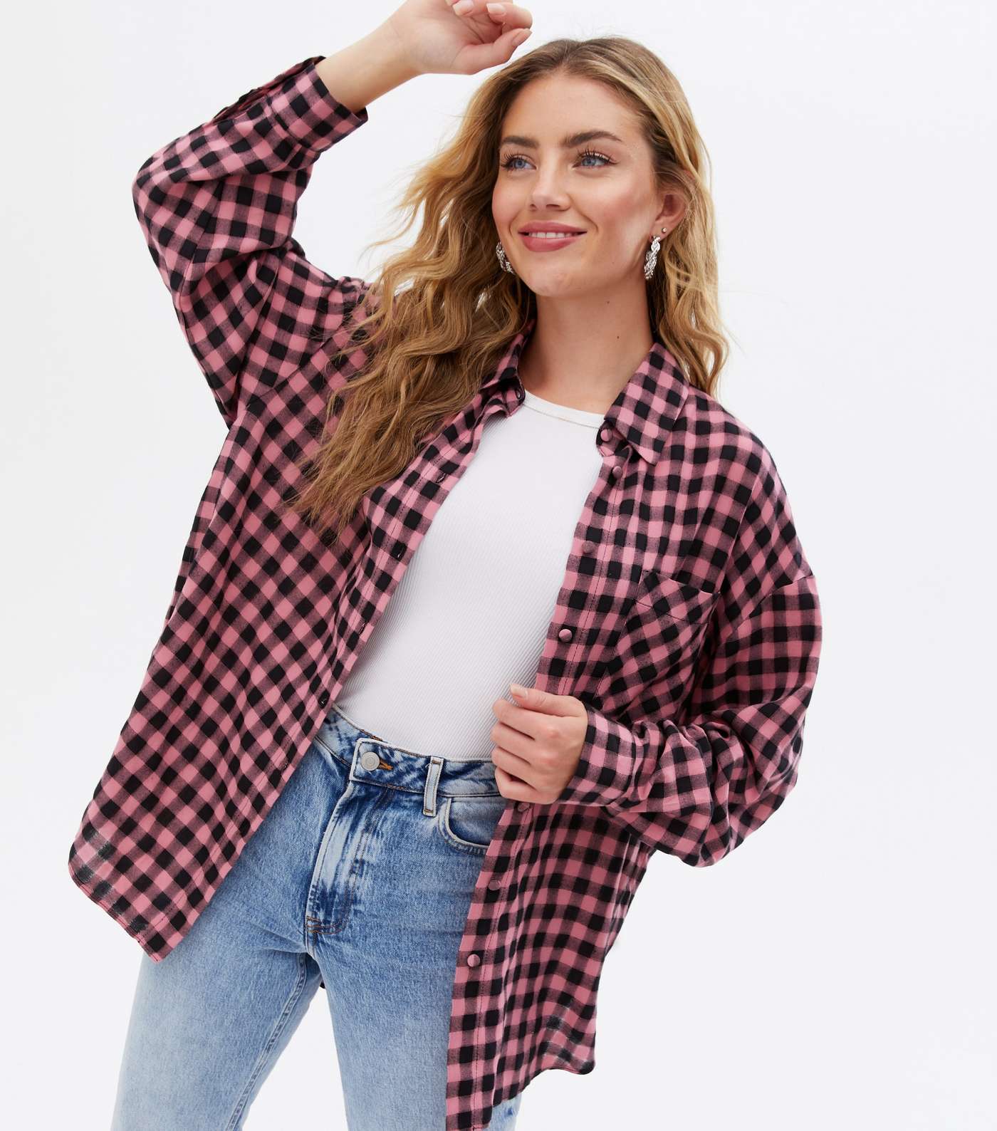 Pink Check Button Front Shirt
