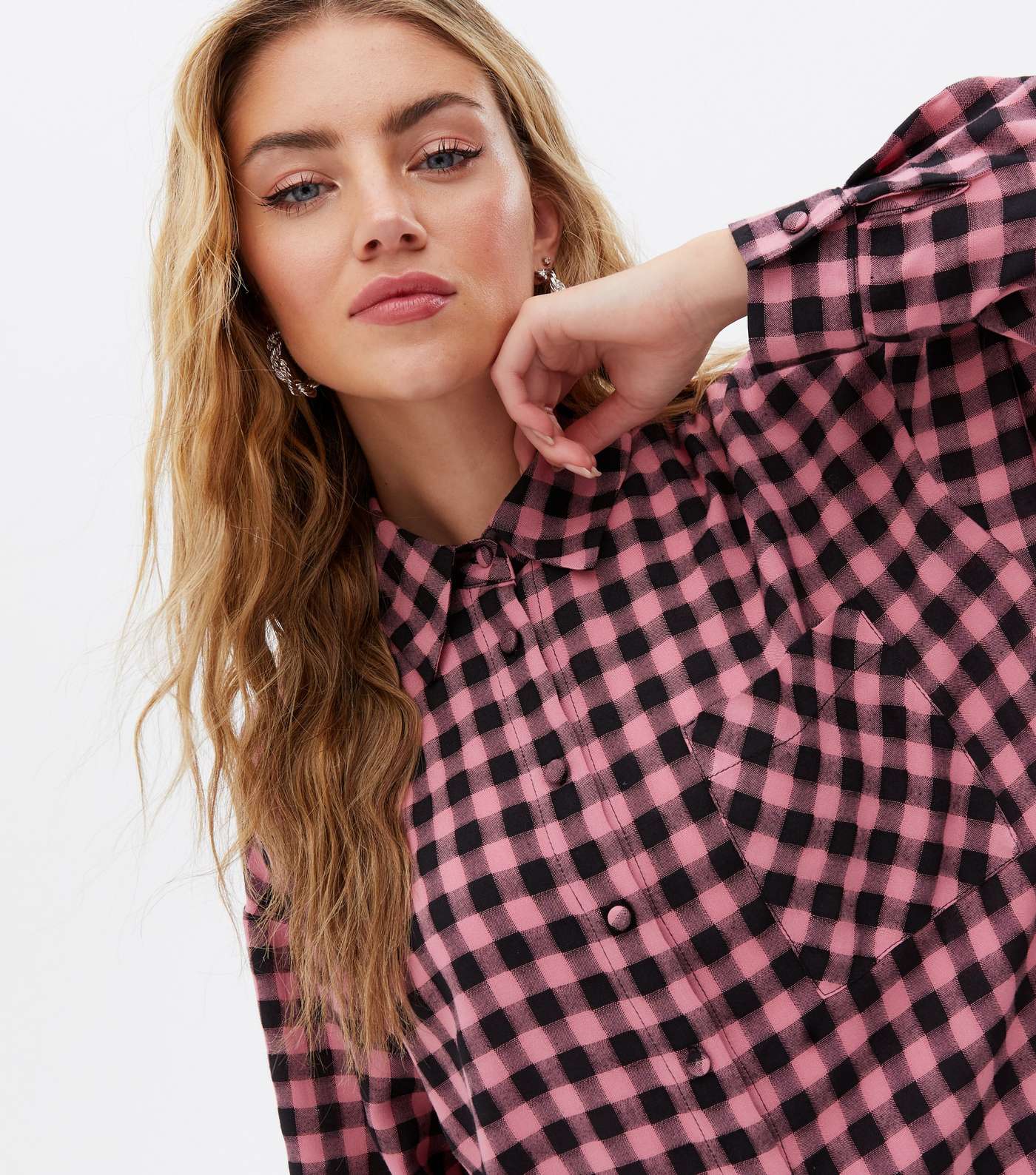 Pink Check Button Front Shirt Image 3