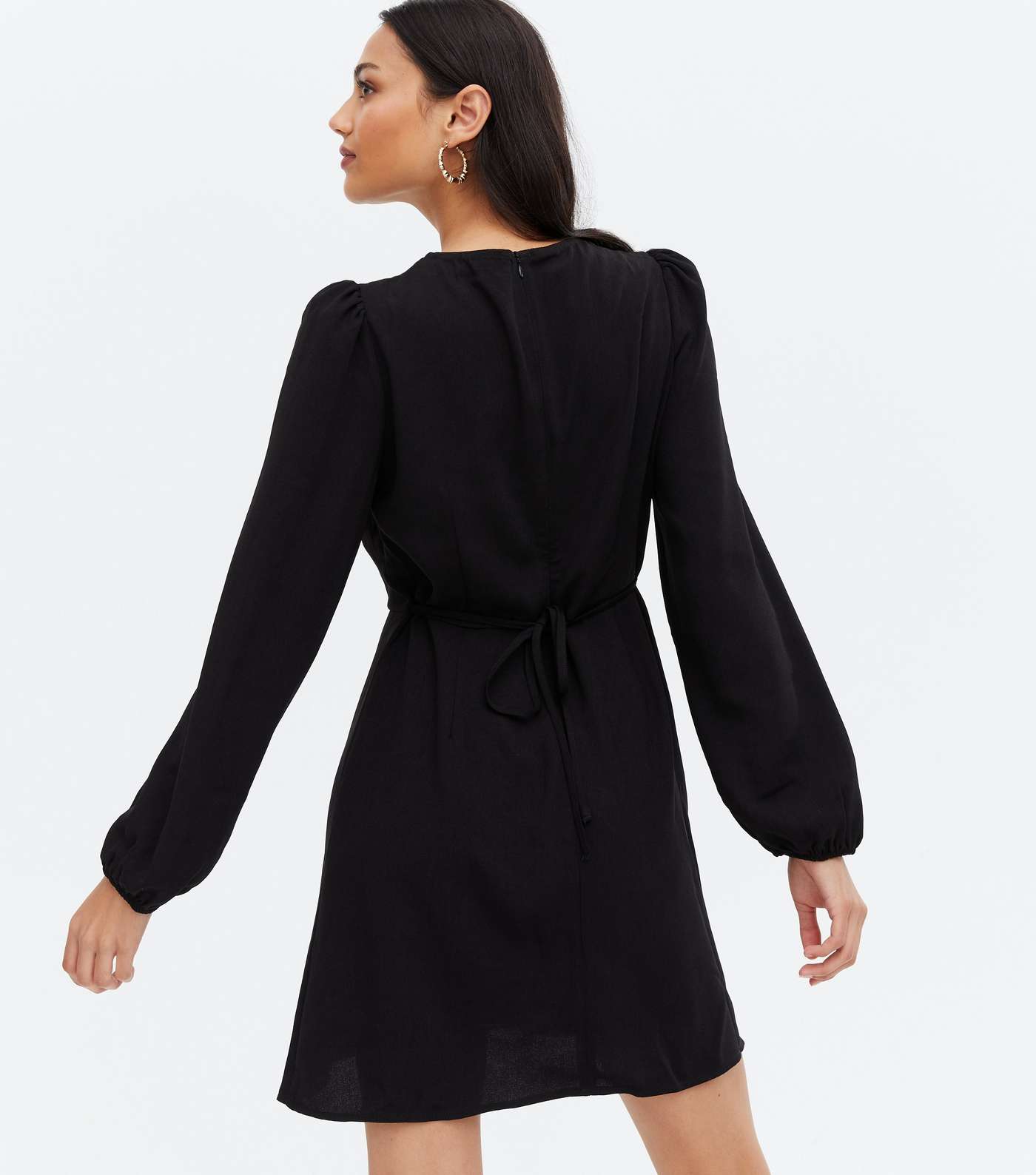 Black Broderie Long Sleeve Mini Tea Dress Image 4