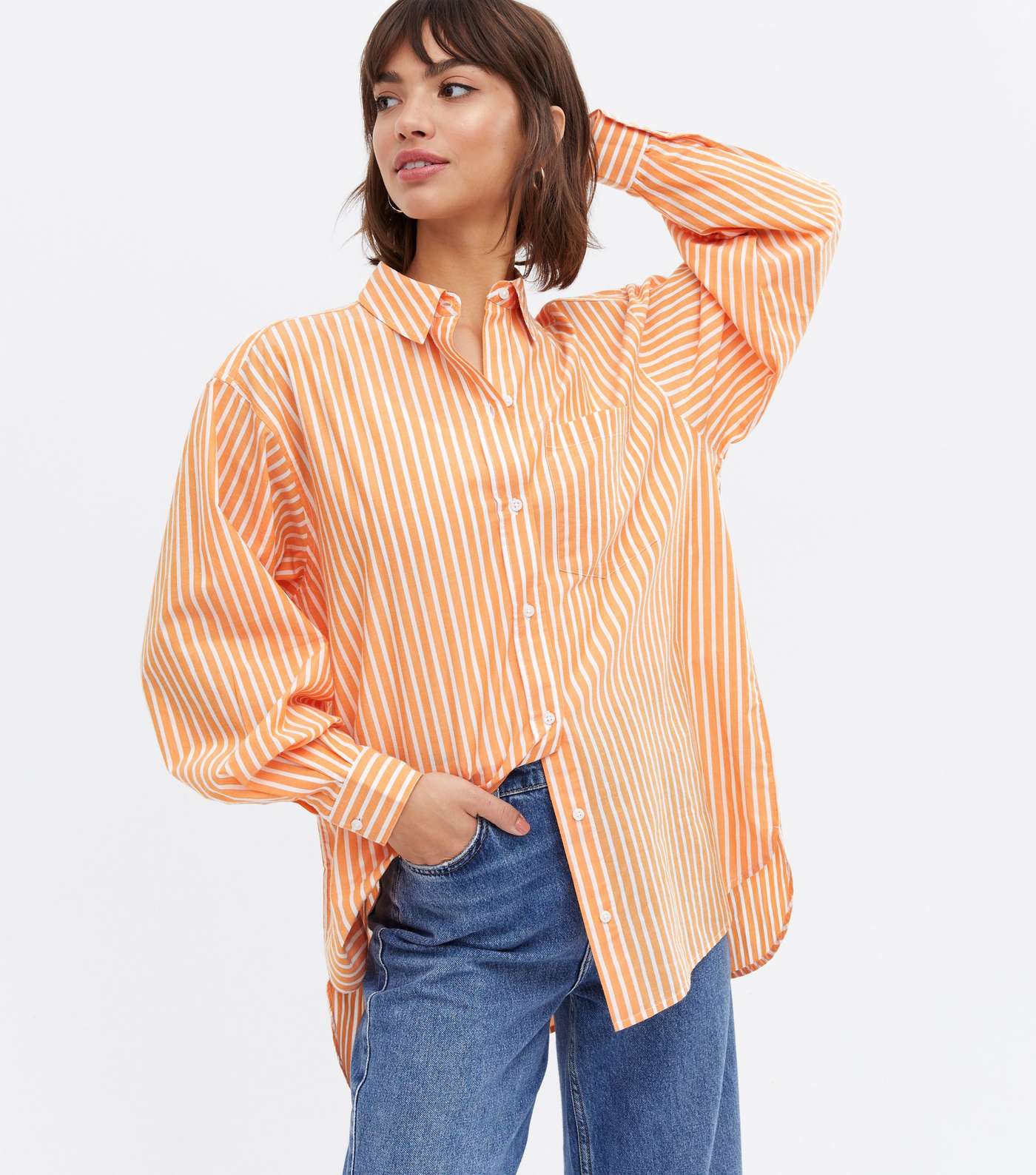 Orange Stripe Poplin Long Sleeve Shirt
