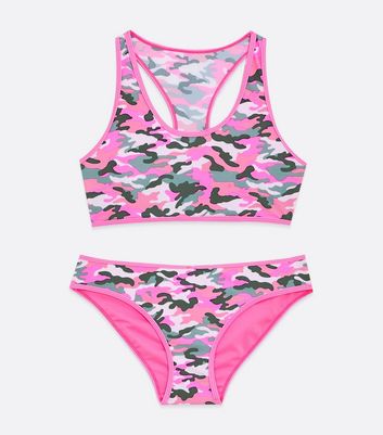Girls Pink Camo Scoop Neck Bikini Set New Look