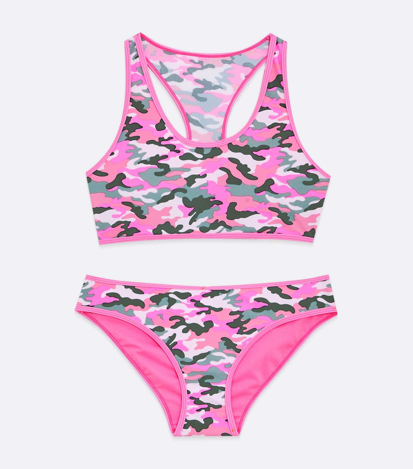 Girls Pink Camo Scoop Neck Bikini Set
