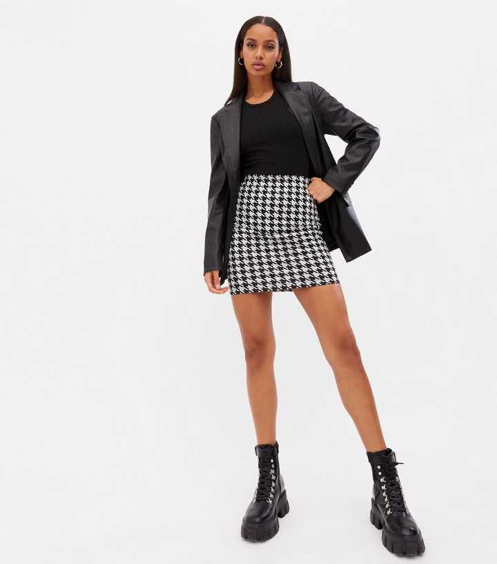 Black Dogtooth Mini Tube Skirt
