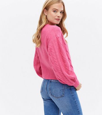 Sunshine Soul Bright Pink Cable Knit 