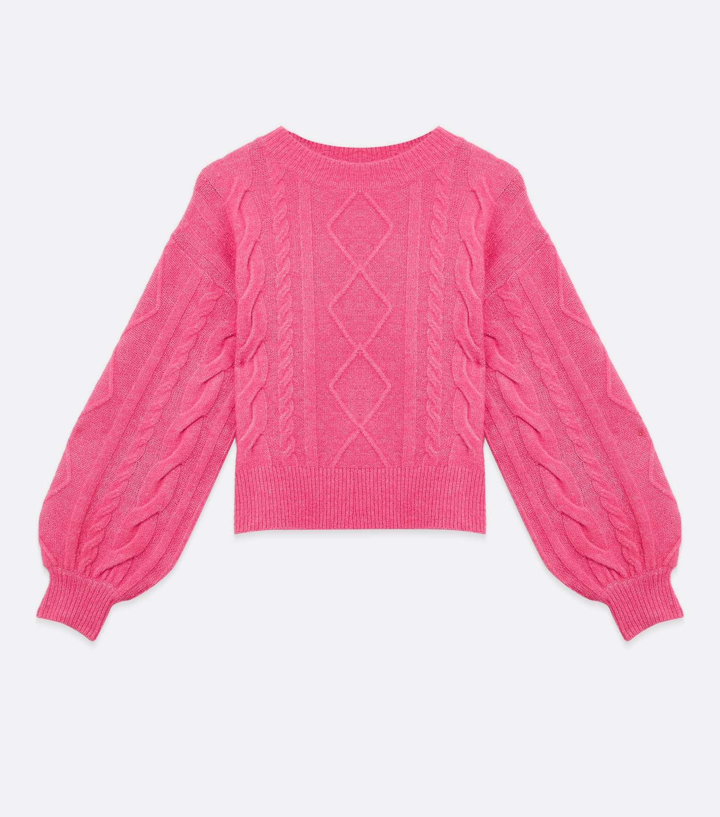 Sunshine Soul Bright Pink Cable Knit Puff Sleeve Jumper Image 5