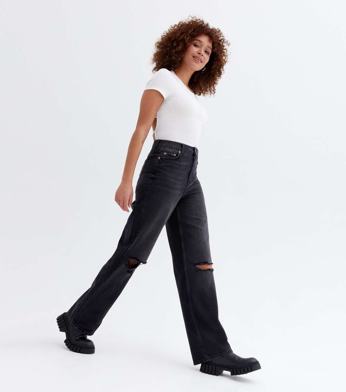 Black Ripped Knee High Waist Sinead Baggy Fit Jeans Image 3
