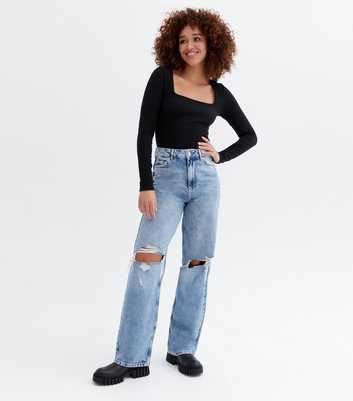 Blue Ripped Knee High Waist Sinead Baggy Fit Jeans