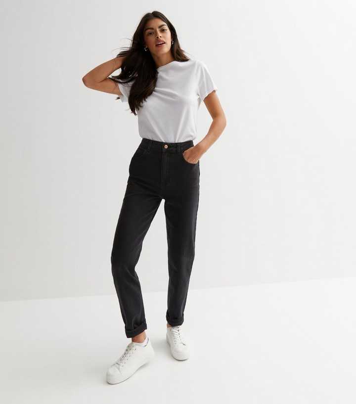 Washed Black Waist Enhance Tori Mom Jeans
