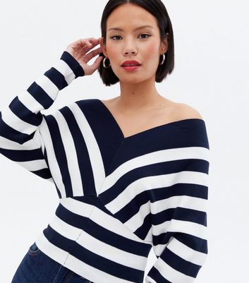 Navy bardot outlet jumper