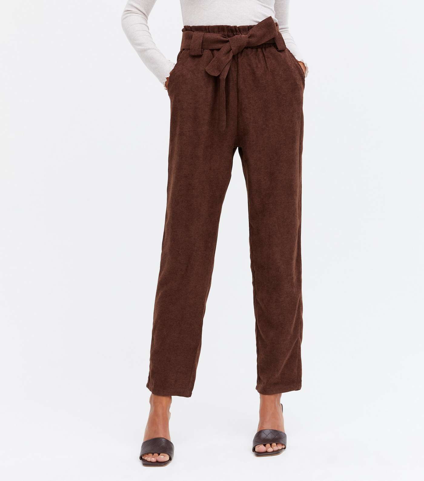 Blue Vanilla Dark Brown Cord Belted Trousers Image 2