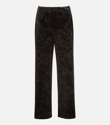 Click to view product details and reviews for Yumi Black Crinkle Velvet Wide Leg Trousers New Look.