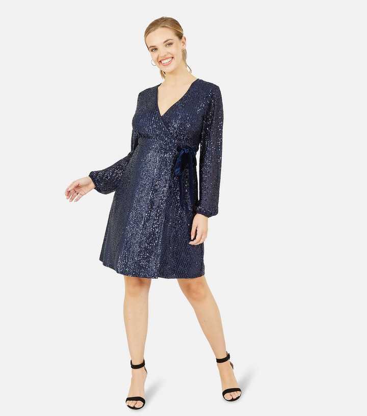 Yumi Navy Sequin Mini Wrap Dress