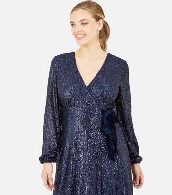 Click to view product details and reviews for Yumi Navy Sequin Mini Wrap Dress New Look.