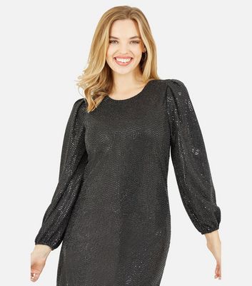 black glitter long sleeve dress