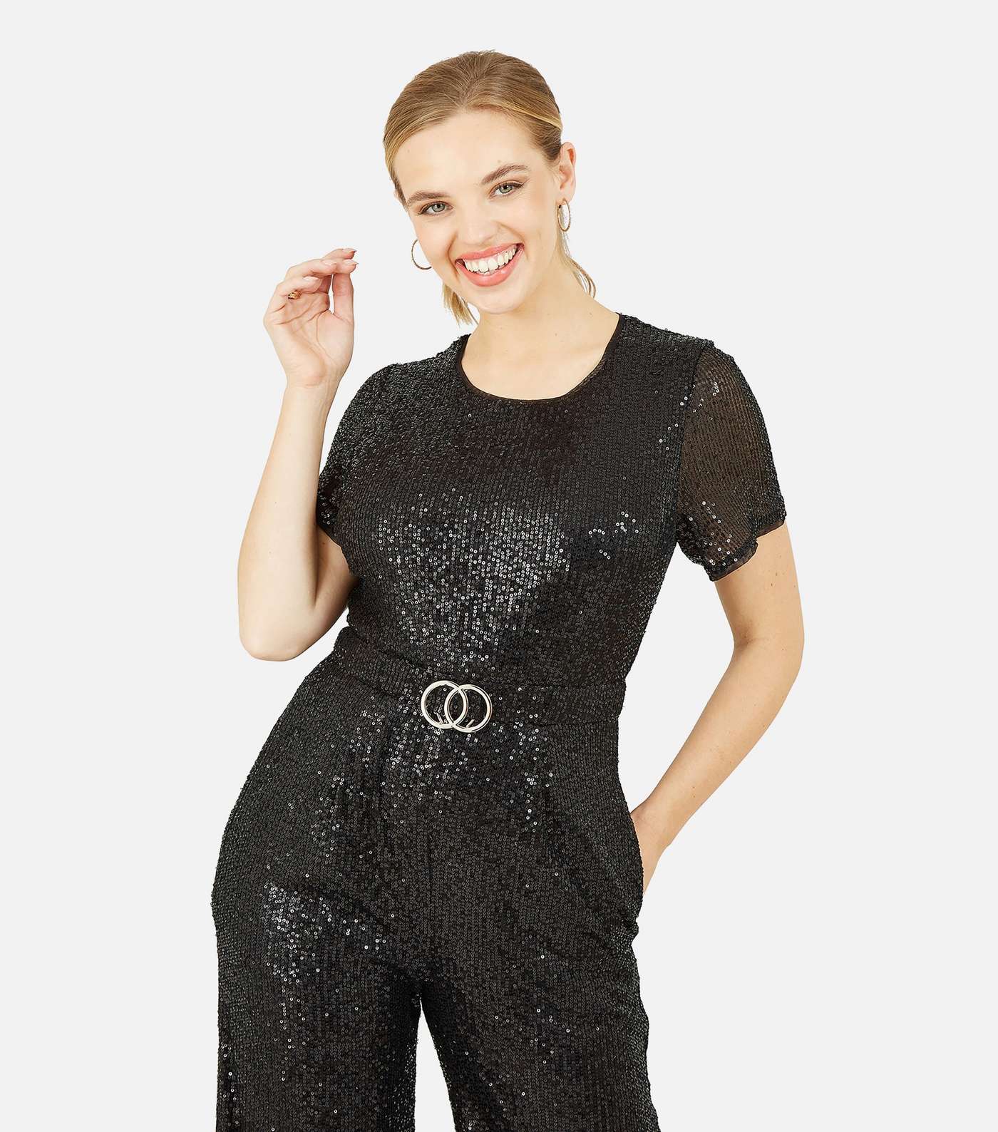 Yumi Black Sequin Belted Jumpsuit Image 2