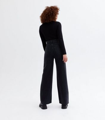 high waisted black wide leg jeans