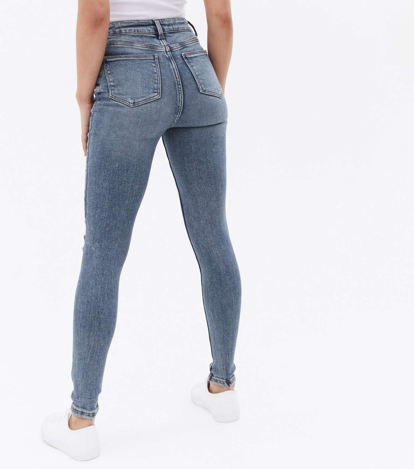 Teal Ripped Knee High Waist Hallie Super Skinny Jeans Image 4