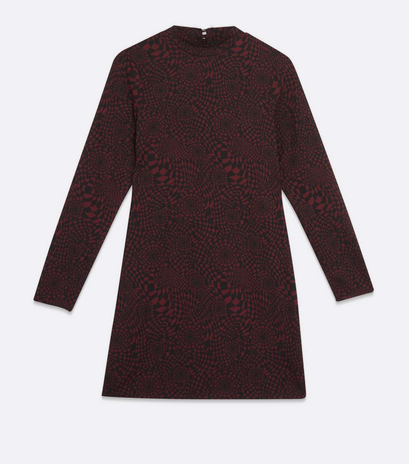Burgundy Abstract Jersey High Neck Tunic Dress Image 5