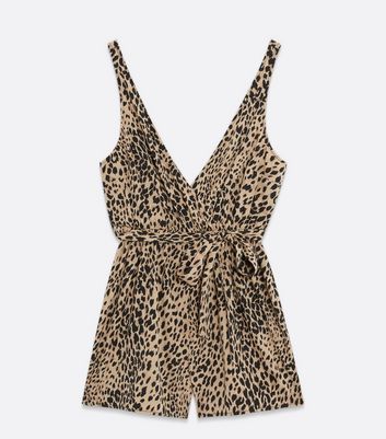 UK RRP £69.99 New Womens Ladies Leopard Print Plunge Wrap Over Front Playsuit 