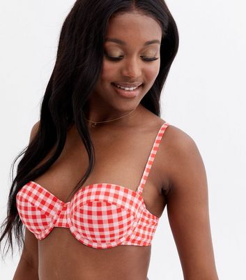 Red Gingham Underwired Bikini Top New Look