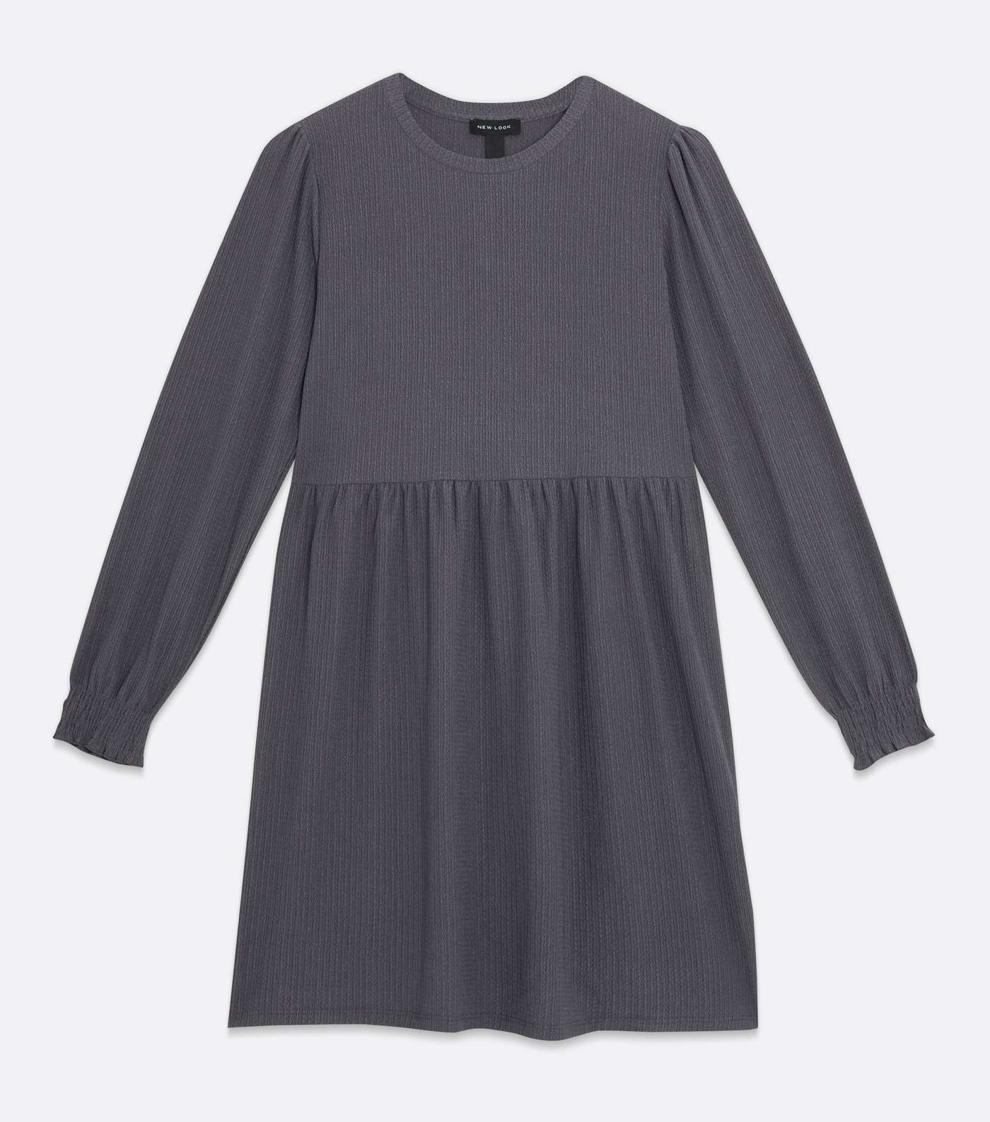 Dark Grey Crinkle Jersey Long Sleeve Mini Smock Dress Image 5