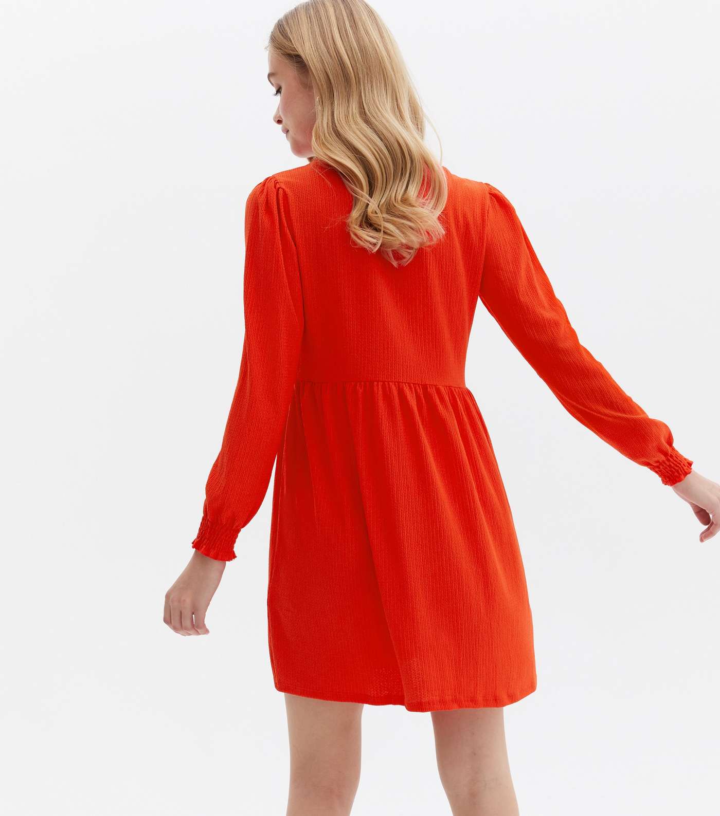 Red Crinkle Jersey Long Sleeve Mini Smock Dress Image 4