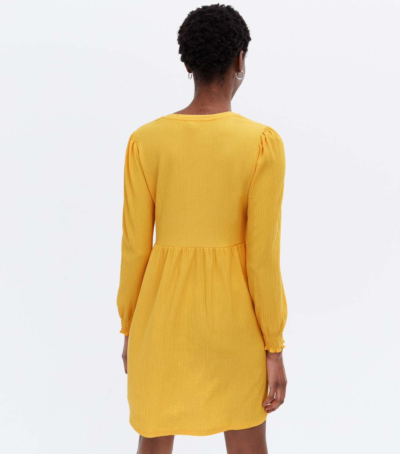 Mustard Crinkle Jersey Long Sleeve Mini Smock Dress Image 4