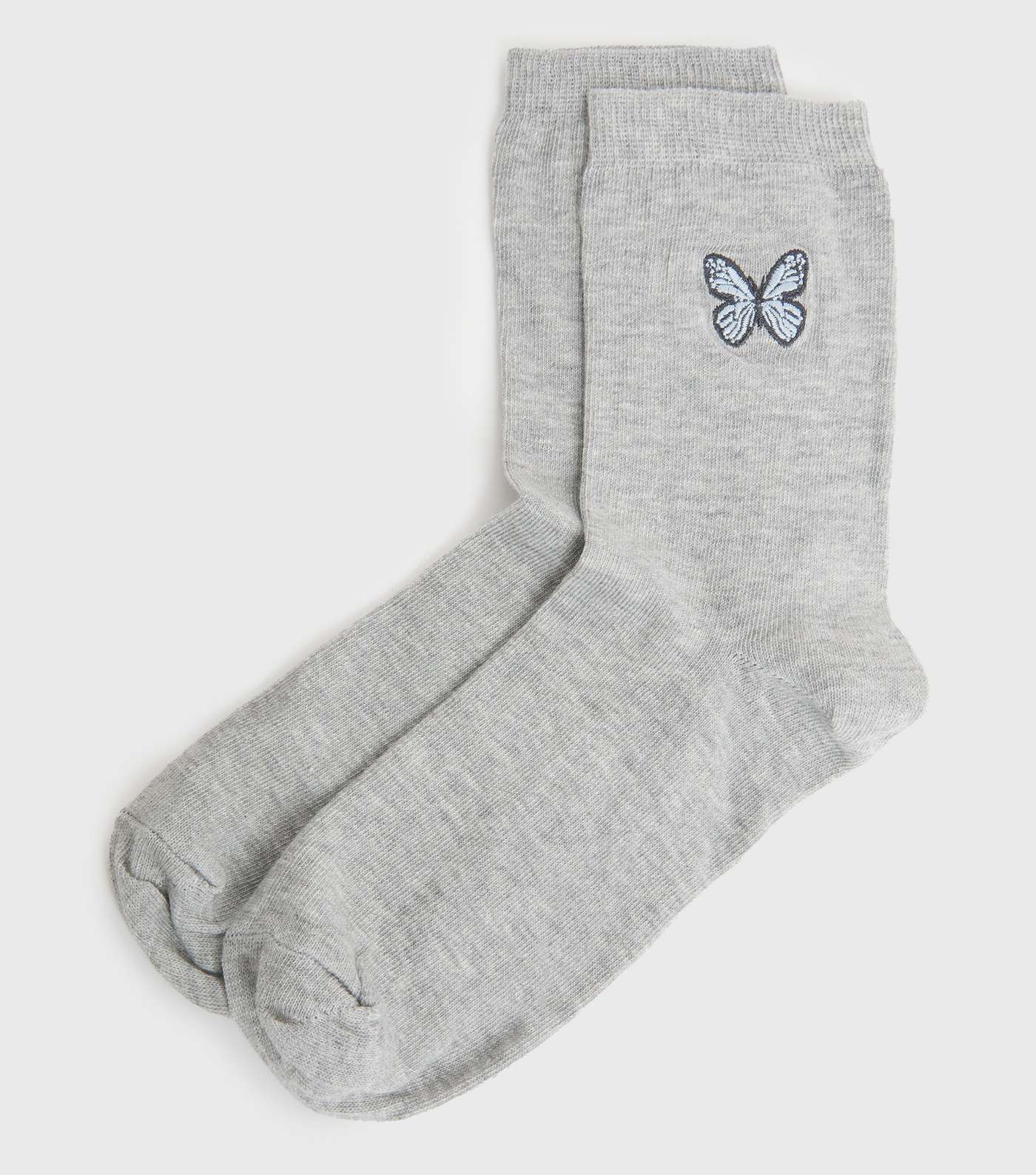Grey Butterfly Embroidered Socks