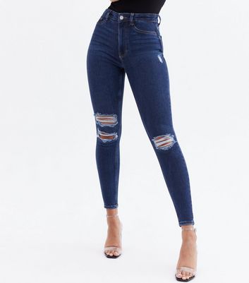 skinny ripped dark blue jeans