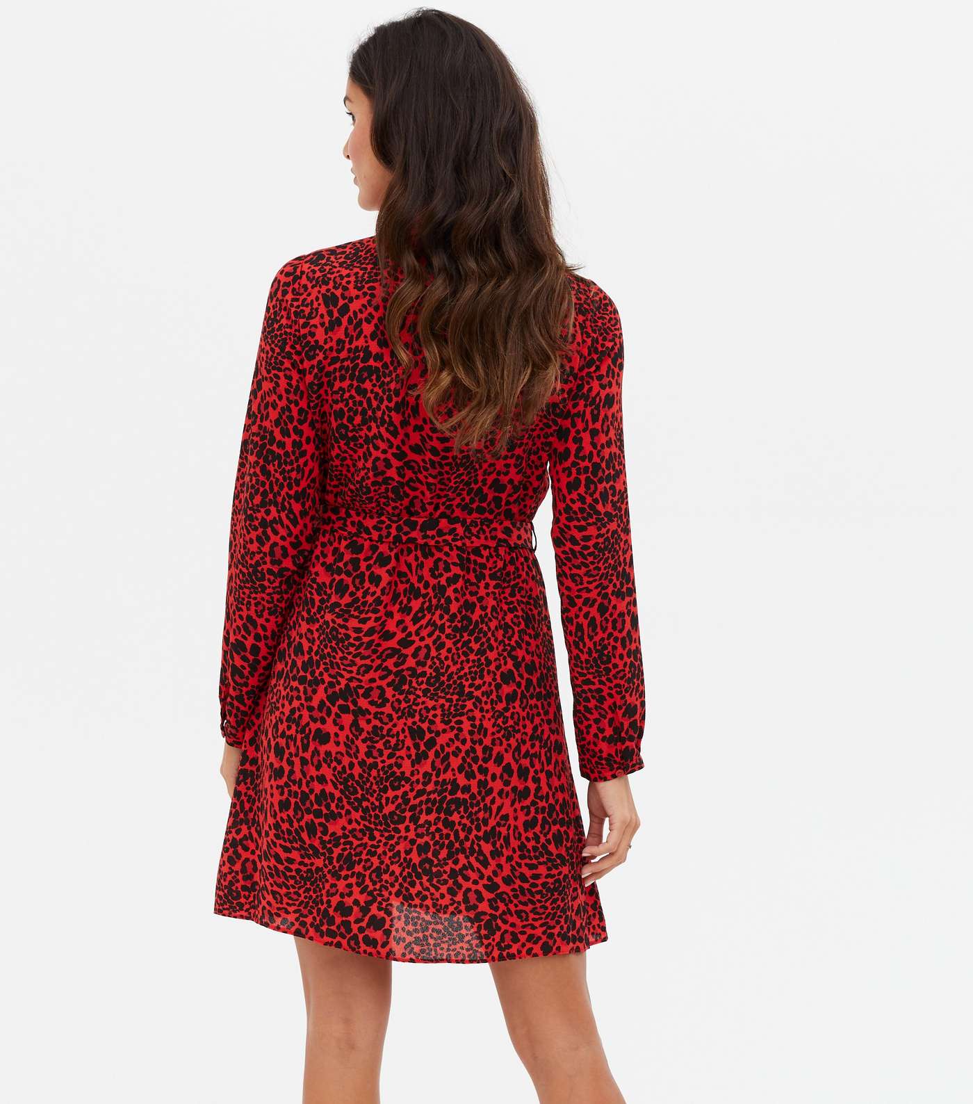 Red Leopard Print Belted Mini Shirt Dress Image 4