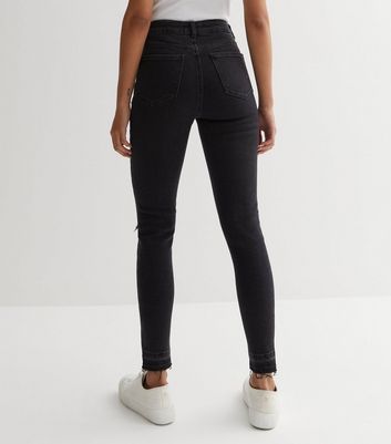 Click to view product details and reviews for Black Ripped Raw Hem High Waist Hallie Super Skinny Jeans New Look.