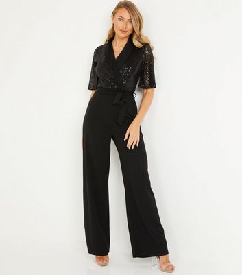 Quiz black sequin store lace wide leg jumpsuit