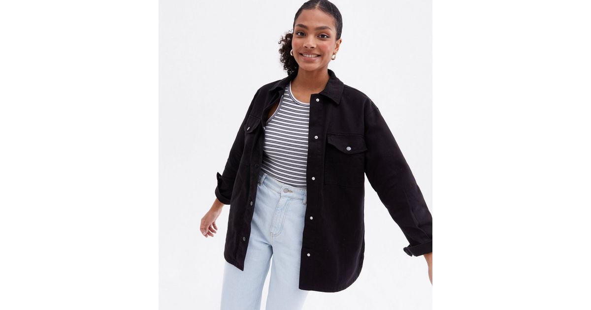 Black Double Pocket Long Sleeve Shacket | New Look