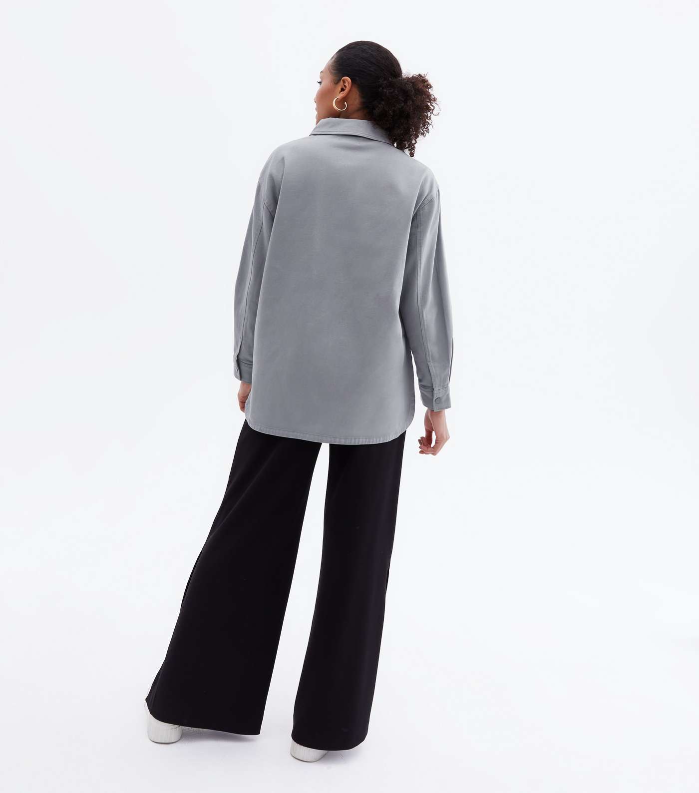 Grey Double Pocket Long Sleeve Shacket Image 4