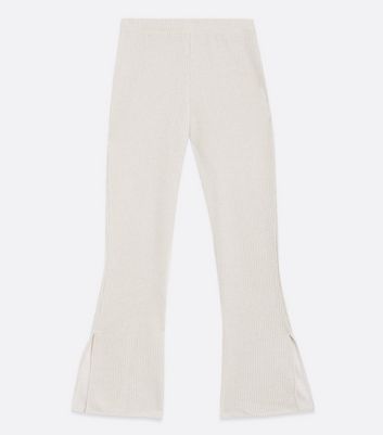 ONLY Cream Ribbed Knit Flared Trousers 