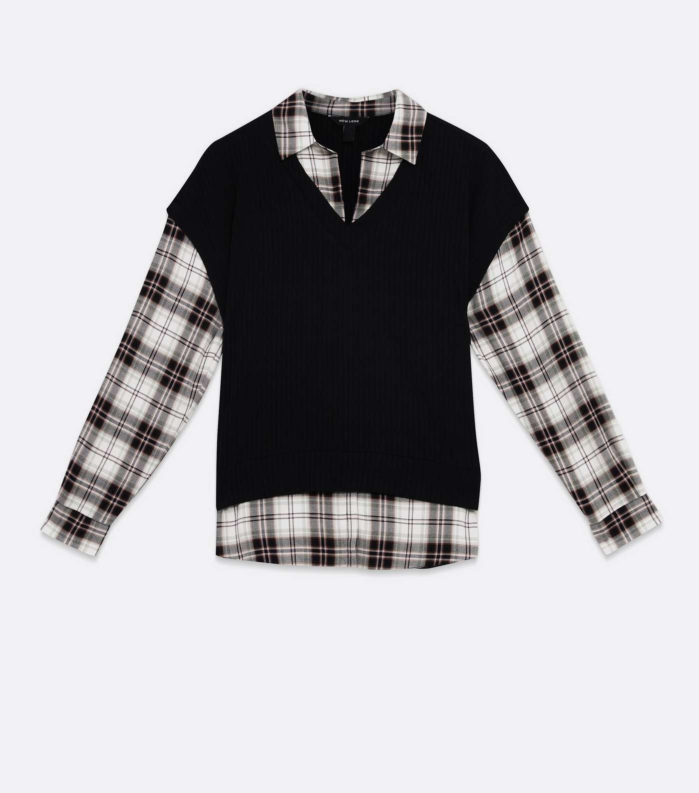 Black Check Ribbed 2 in 1 Vest Shirt Image 5