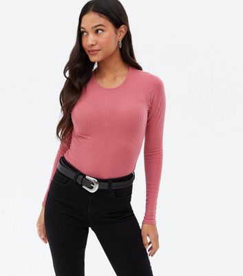 Pale Pink Ribbed Crew Neck Bodysuit New Look