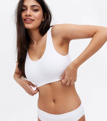 White Ribbed Seamless Scoop Neck Crop 