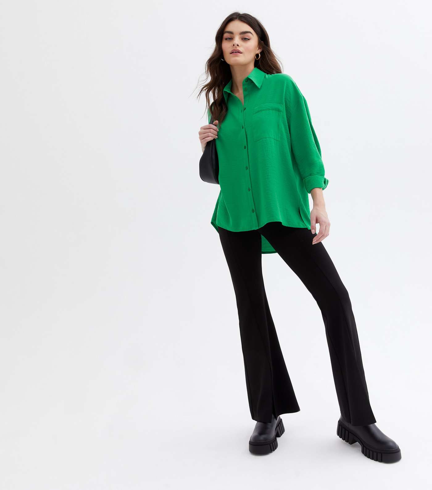 Green Pocket Front Long Sleeve Oversized Shirt Image 2
