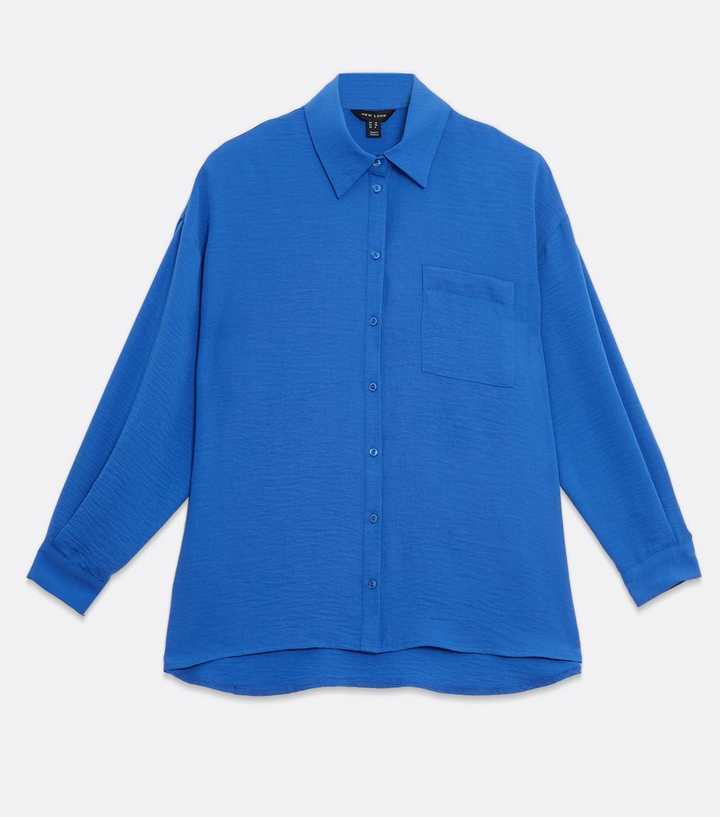 Camisa Pretty Little Thing Bright Plisse - Mujer - Azul Claro - Botones - Corte Oversized