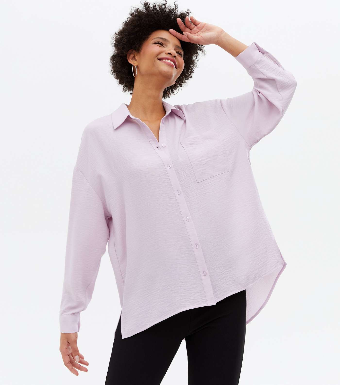 Lilac Pocket Front Long Sleeve Oversized Shirt