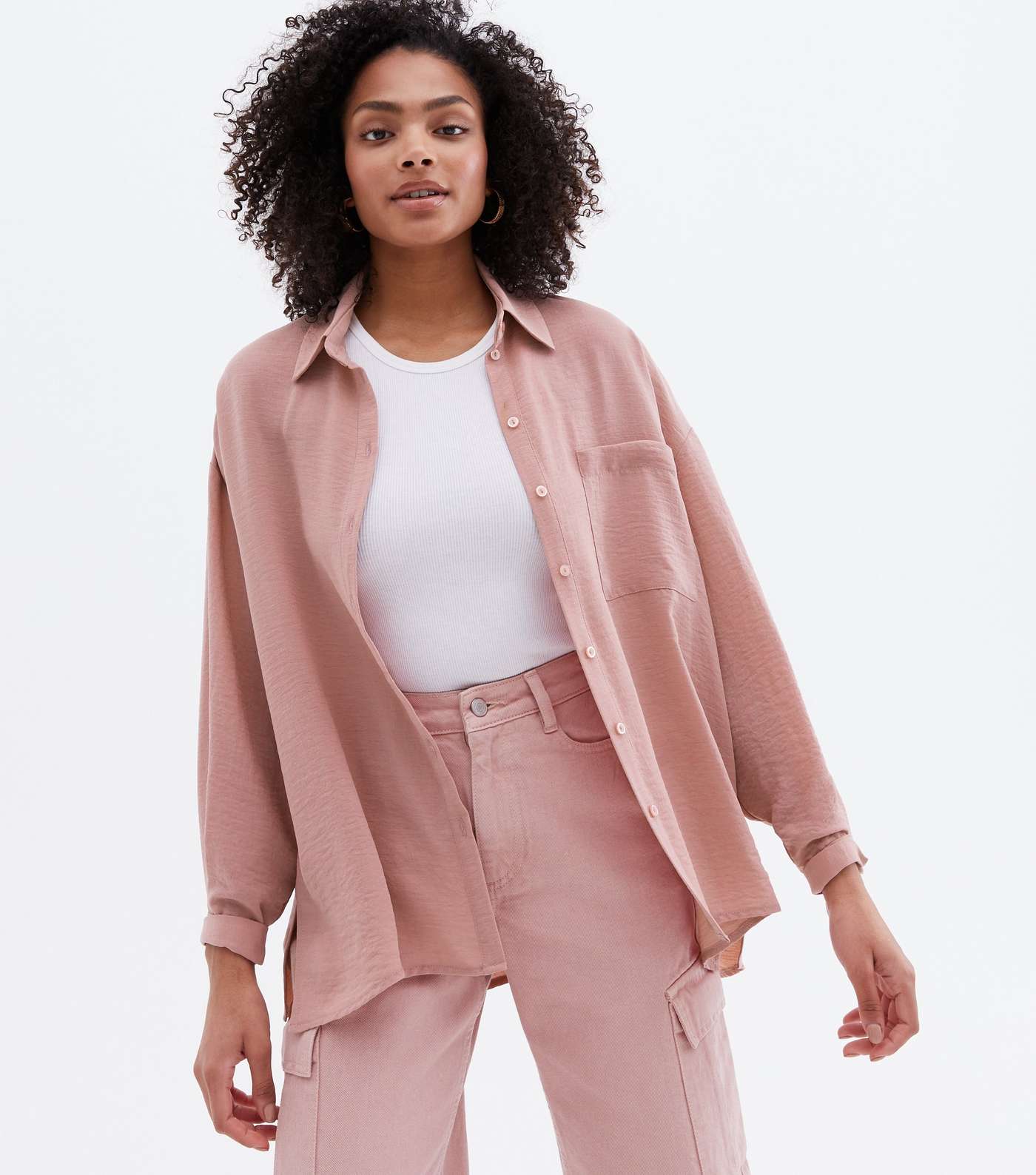 Mid Pink Pocket Front Long Sleeve Oversized Shirt Image 2